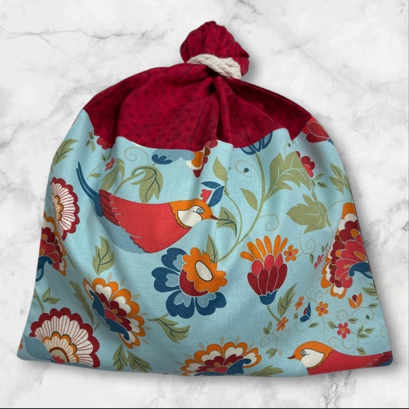 Red Bird Print Reusable Linen Bread Bag, Eco-Friendly Cotton Bread Storage Bag - Picture 4 of 5